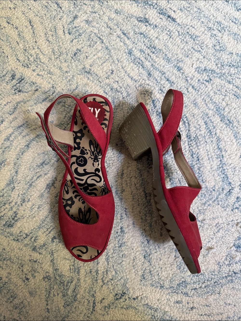 Fly London Red Slingback Peep-Toe Block Heel Sandals 39